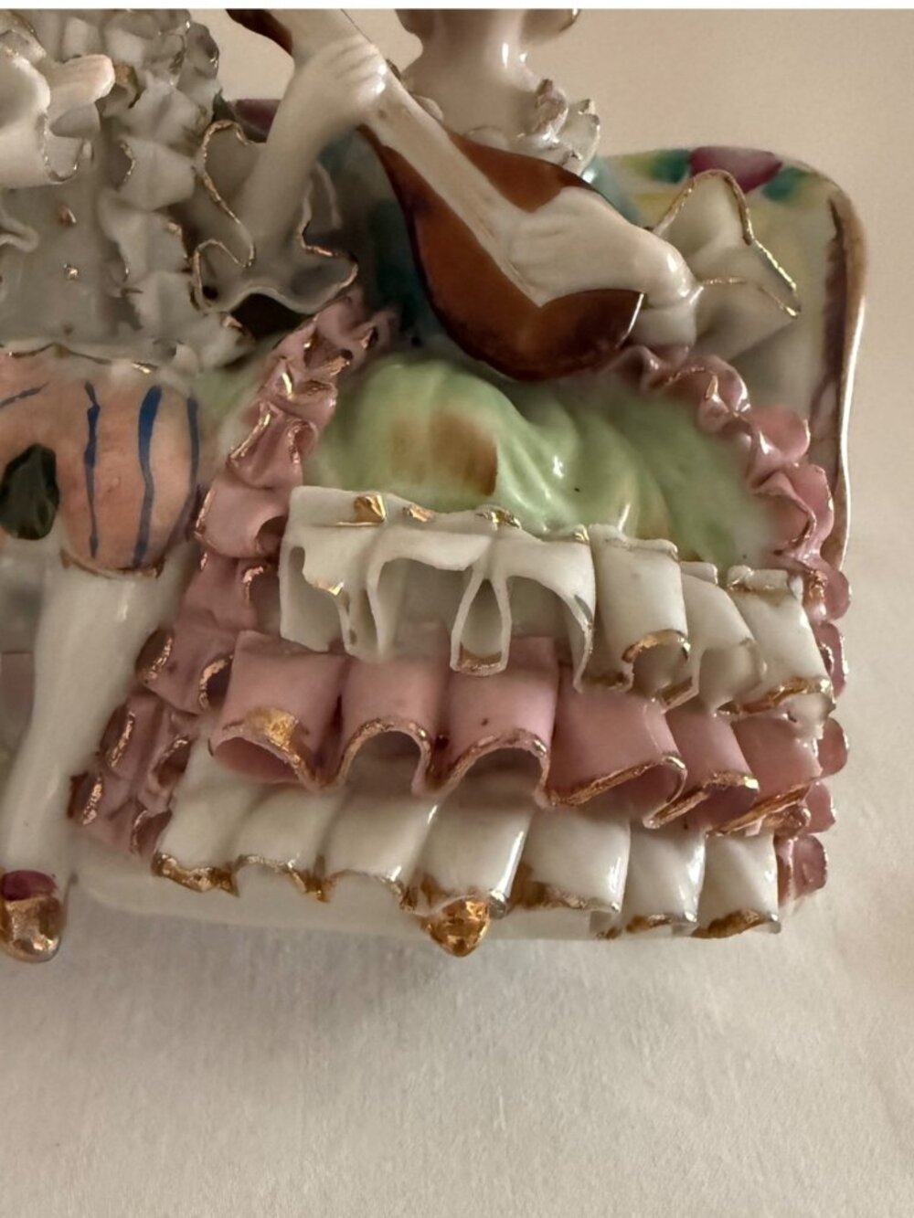Vintage Bone China Lace Musical Couple Figurine Mandolin Players Hand Painted Po - Picture 6 of 15